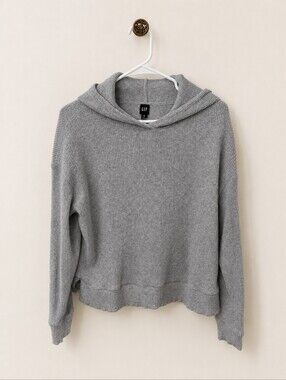 GAP Women's Gray Ribbed Hooded Sweater